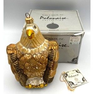 Kurt Adler Polanaise Eagle Golden Glitter Glass Christmas Ornament GP453 Komozja